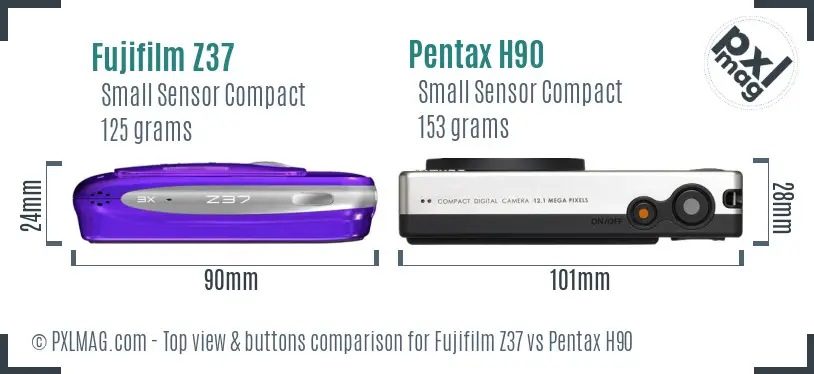 Fujifilm Z37 vs Pentax H90 top view buttons comparison