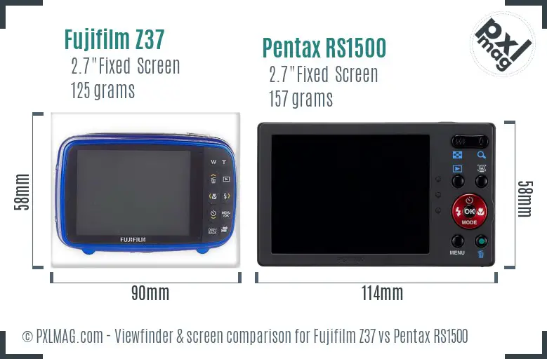 Fujifilm Z37 vs Pentax RS1500 Screen and Viewfinder comparison
