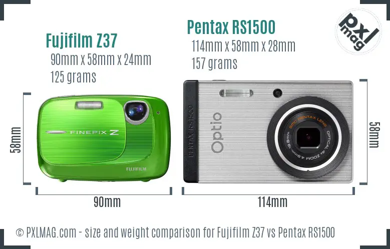 Fujifilm Z37 vs Pentax RS1500 size comparison