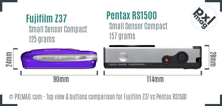 Fujifilm Z37 vs Pentax RS1500 top view buttons comparison