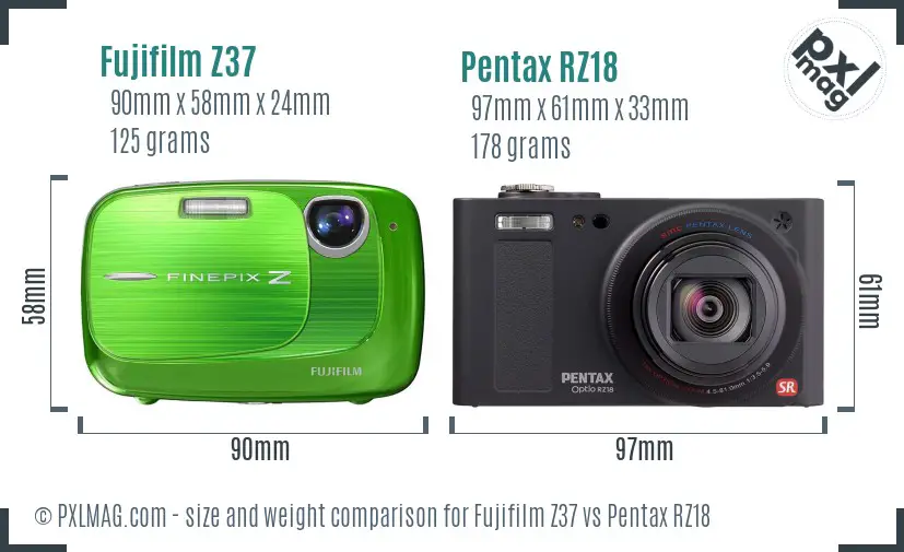 Fujifilm Z37 vs Pentax RZ18 size comparison