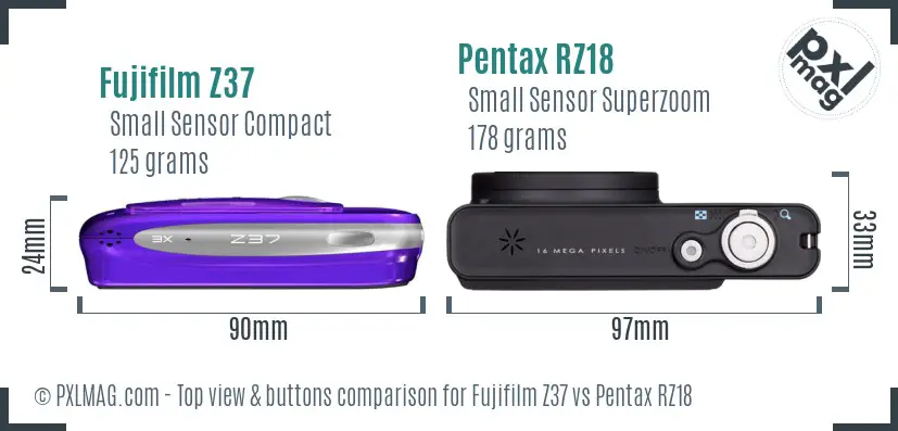 Fujifilm Z37 vs Pentax RZ18 top view buttons comparison