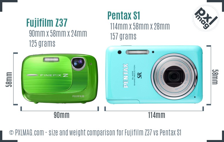 Fujifilm Z37 vs Pentax S1 size comparison