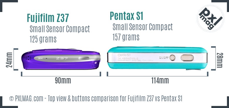 Fujifilm Z37 vs Pentax S1 top view buttons comparison
