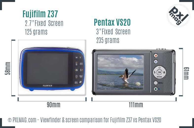 Fujifilm Z37 vs Pentax VS20 Screen and Viewfinder comparison