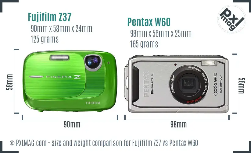 Fujifilm Z37 vs Pentax W60 size comparison