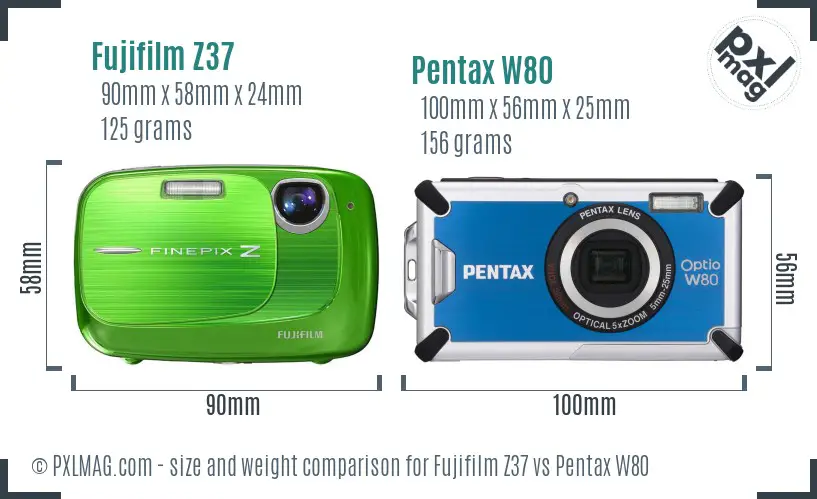 Fujifilm Z37 vs Pentax W80 size comparison