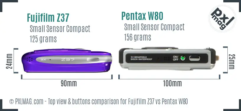 Fujifilm Z37 vs Pentax W80 top view buttons comparison