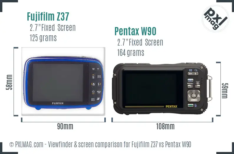 Fujifilm Z37 vs Pentax W90 Screen and Viewfinder comparison