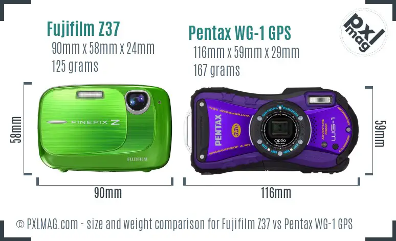 Fujifilm Z37 vs Pentax WG-1 GPS size comparison