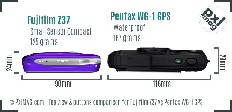 Fujifilm Z37 vs Pentax WG-1 GPS top view buttons comparison