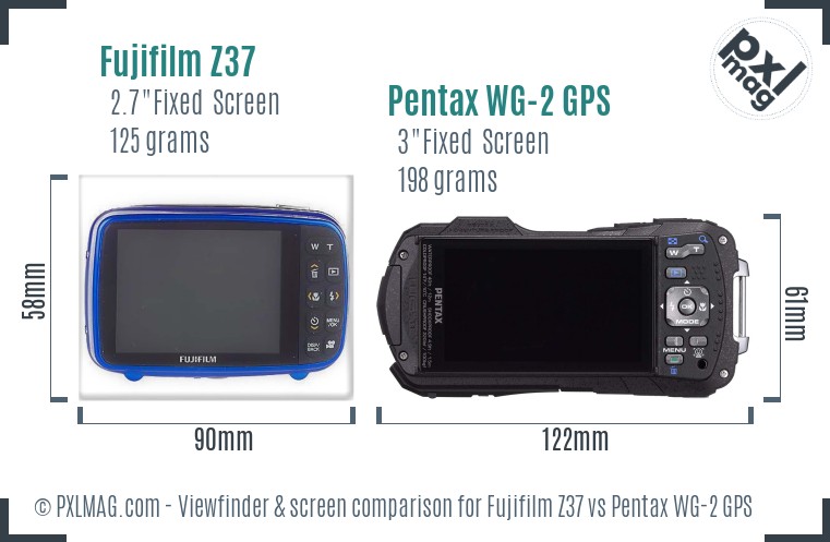 Fujifilm Z37 vs Pentax WG-2 GPS Screen and Viewfinder comparison
