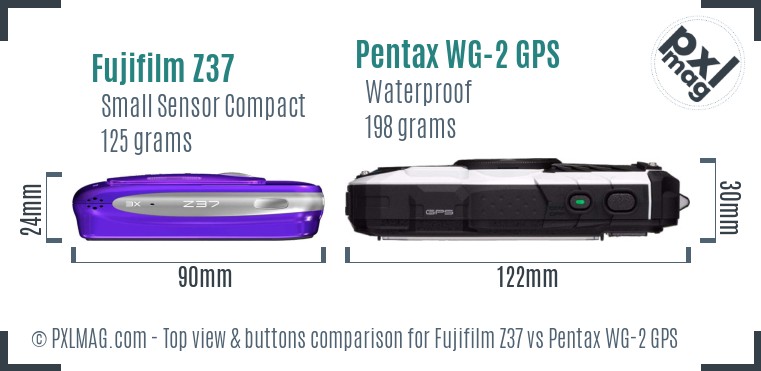 Fujifilm Z37 vs Pentax WG-2 GPS top view buttons comparison
