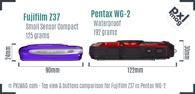 Fujifilm Z37 vs Pentax WG-2 top view buttons comparison