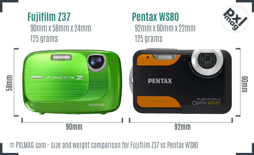 Fujifilm Z37 vs Pentax WS80 size comparison Fujifilm Z37 vs Pentax WS80 size comparison