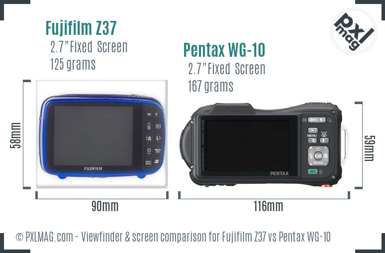 Fujifilm Z37 vs Pentax WG-10 Screen and Viewfinder comparison
