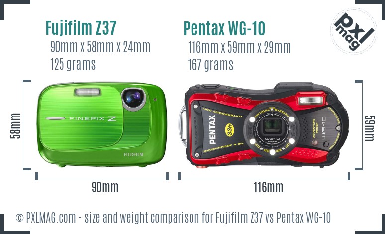 Fujifilm Z37 vs Pentax WG-10 size comparison