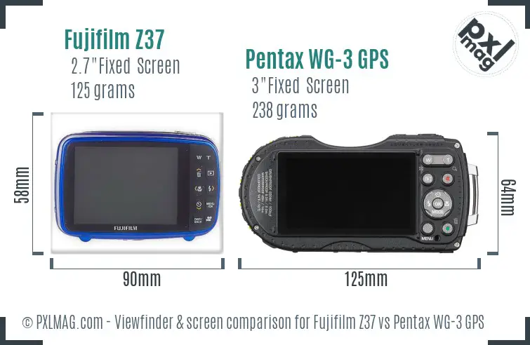 Fujifilm Z37 vs Pentax WG-3 GPS Screen and Viewfinder comparison