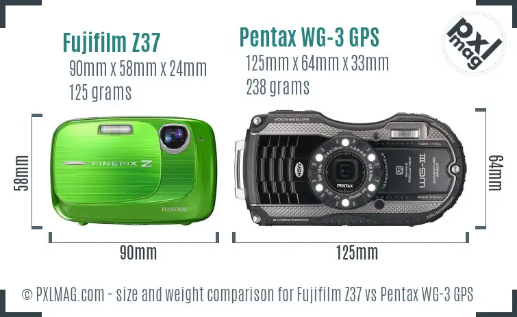 Fujifilm Z37 vs Pentax WG-3 GPS size comparison