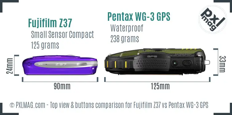 Fujifilm Z37 vs Pentax WG-3 GPS top view buttons comparison
