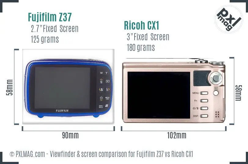 Fujifilm Z37 vs Ricoh CX1 Screen and Viewfinder comparison