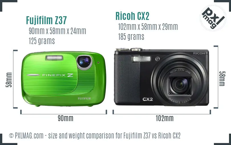 Fujifilm Z37 vs Ricoh CX2 size comparison