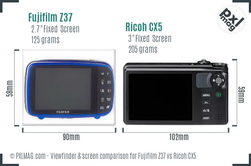 Fujifilm Z37 vs Ricoh CX5 Screen and Viewfinder comparison