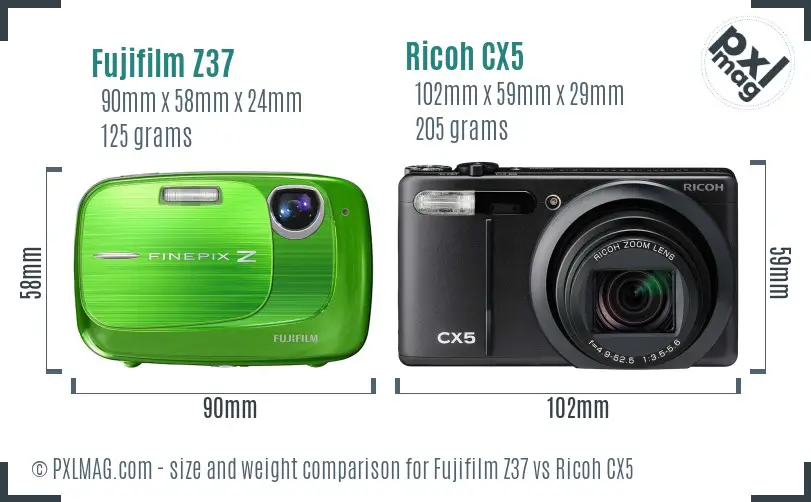 Fujifilm Z37 vs Ricoh CX5 size comparison