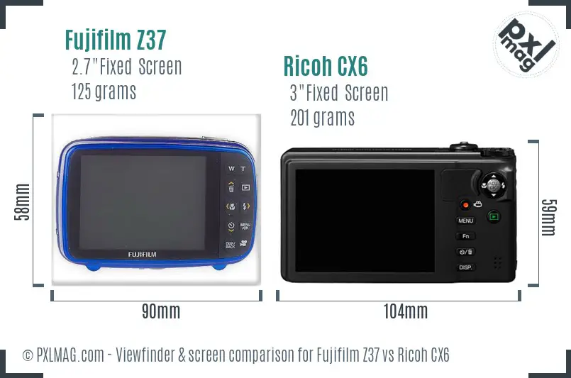 Fujifilm Z37 vs Ricoh CX6 Screen and Viewfinder comparison