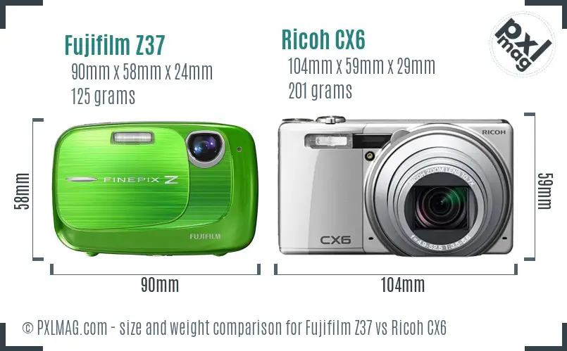 Fujifilm Z37 vs Ricoh CX6 size comparison