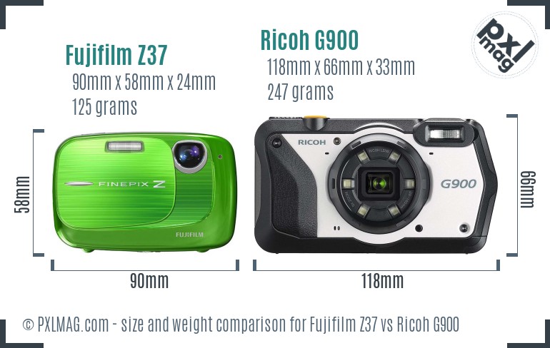 Fujifilm Z37 vs Ricoh G900 size comparison