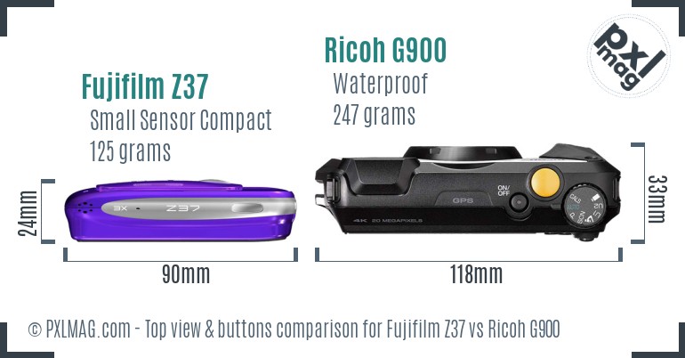 Fujifilm Z37 vs Ricoh G900 top view buttons comparison