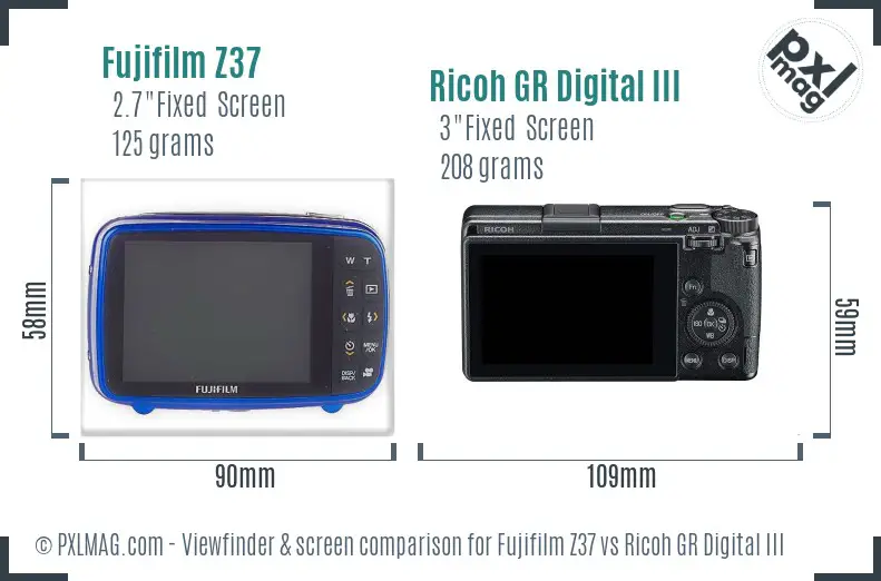 Fujifilm Z37 vs Ricoh GR Digital III Screen and Viewfinder comparison