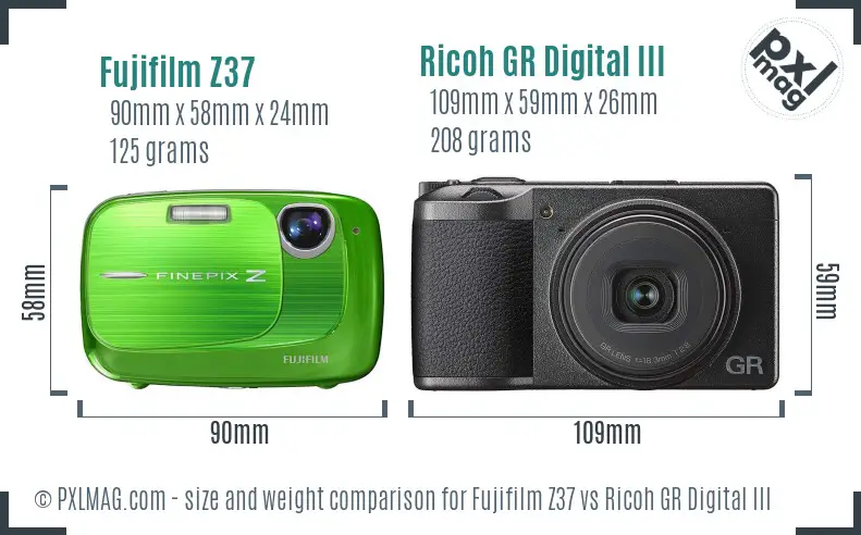 Fujifilm Z37 vs Ricoh GR Digital III size comparison