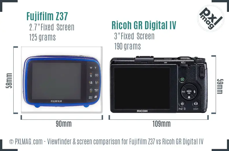 Fujifilm Z37 vs Ricoh GR Digital IV Screen and Viewfinder comparison