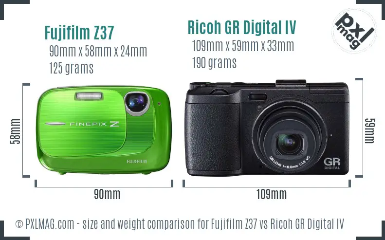 Fujifilm Z37 vs Ricoh GR Digital IV size comparison
