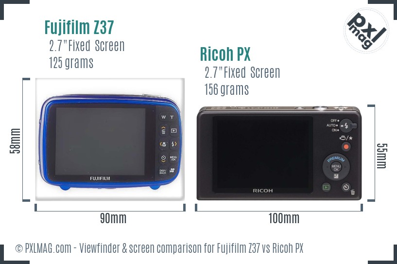 Fujifilm Z37 vs Ricoh PX Screen and Viewfinder comparison