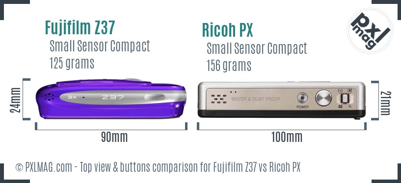 Fujifilm Z37 vs Ricoh PX top view buttons comparison