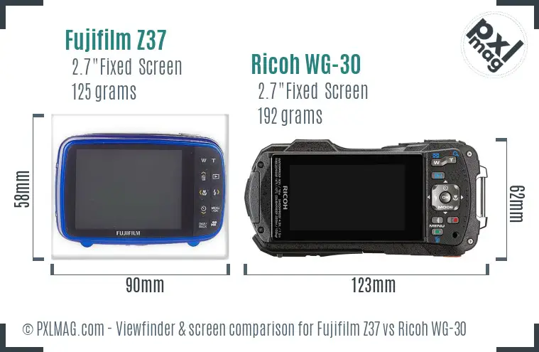 Fujifilm Z37 vs Ricoh WG-30 Screen and Viewfinder comparison