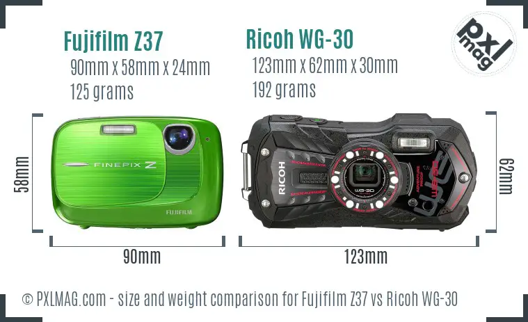 Fujifilm Z37 vs Ricoh WG-30 size comparison