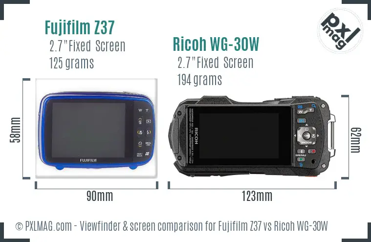 Fujifilm Z37 vs Ricoh WG-30W Screen and Viewfinder comparison