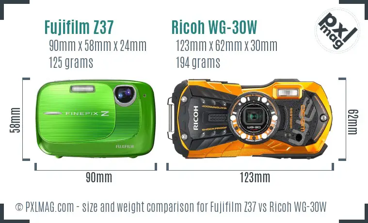 Fujifilm Z37 vs Ricoh WG-30W size comparison