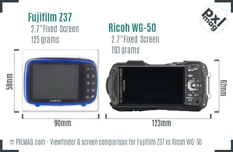 Fujifilm Z37 vs Ricoh WG-50 Screen and Viewfinder comparison