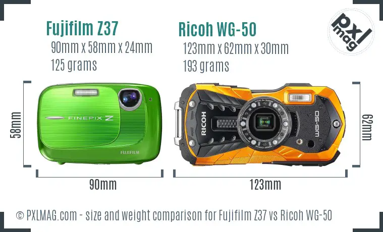 Fujifilm Z37 vs Ricoh WG-50 size comparison