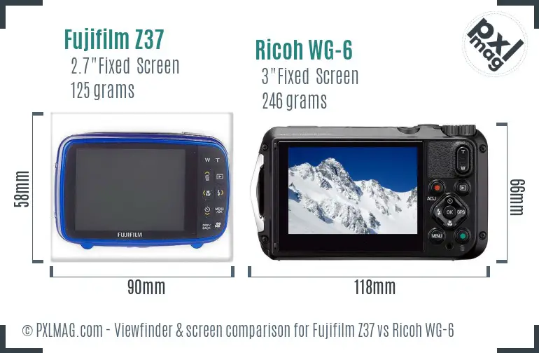 Fujifilm Z37 vs Ricoh WG-6 Screen and Viewfinder comparison