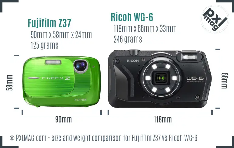 Fujifilm Z37 vs Ricoh WG-6 size comparison