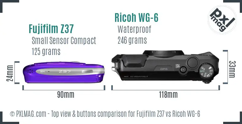 Fujifilm Z37 vs Ricoh WG-6 top view buttons comparison