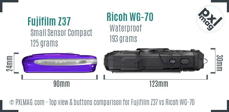 Fujifilm Z37 vs Ricoh WG-70 top view buttons comparison