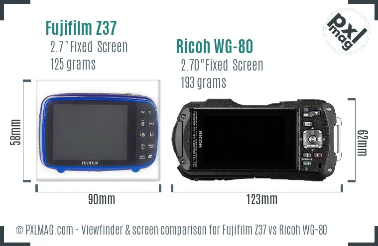 Fujifilm Z37 vs Ricoh WG-80 Screen and Viewfinder comparison