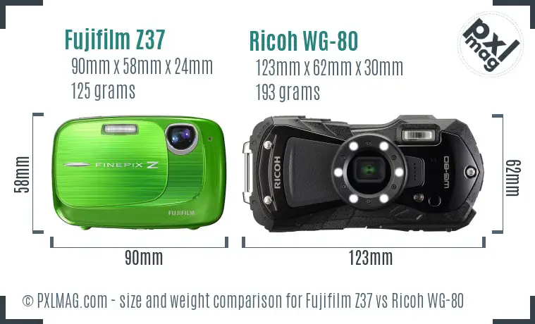 Fujifilm Z37 vs Ricoh WG-80 size comparison